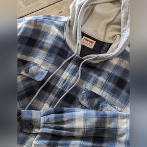 Wrangler Navy and White Plaid Hoodie Shacket
